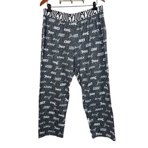 Juicy Couture Pajama Pants XL Gray‎ Logo Print Y2K Loungewear Sleepwear Wide Leg